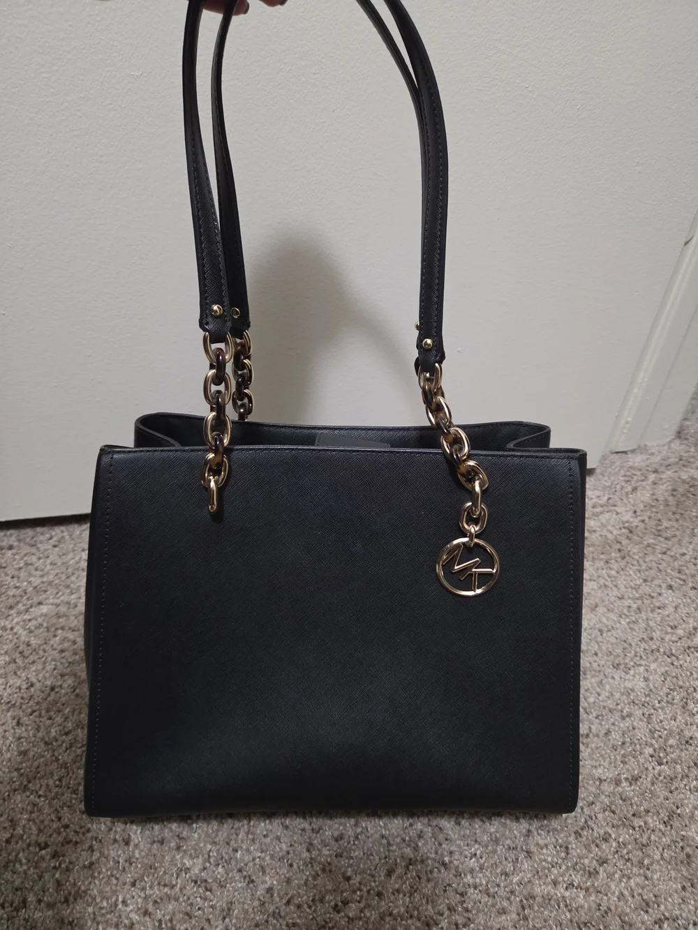 Michael Kors Black Tote with Gold Chain Straps